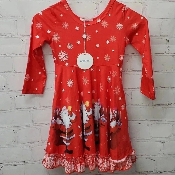 Arshiner Girls Dress Long Sleeve A Line Twirly Skater Loose Christmas Dress - Picture 1 of 11